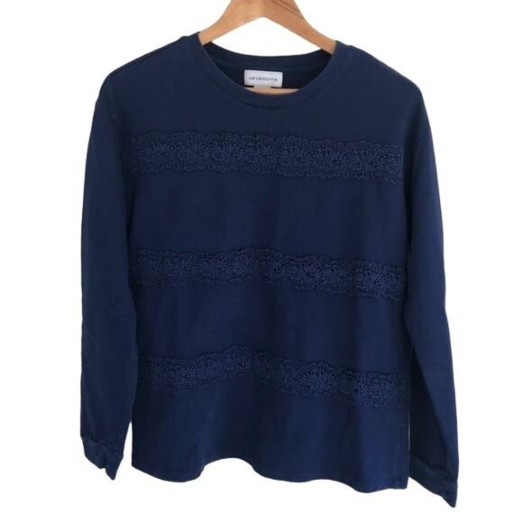 ✨5 for $15✨ Liz Claiborne Blue Lace Crew Neck Sweatshirt 100% Cotton Size M - Picture 5 of 6